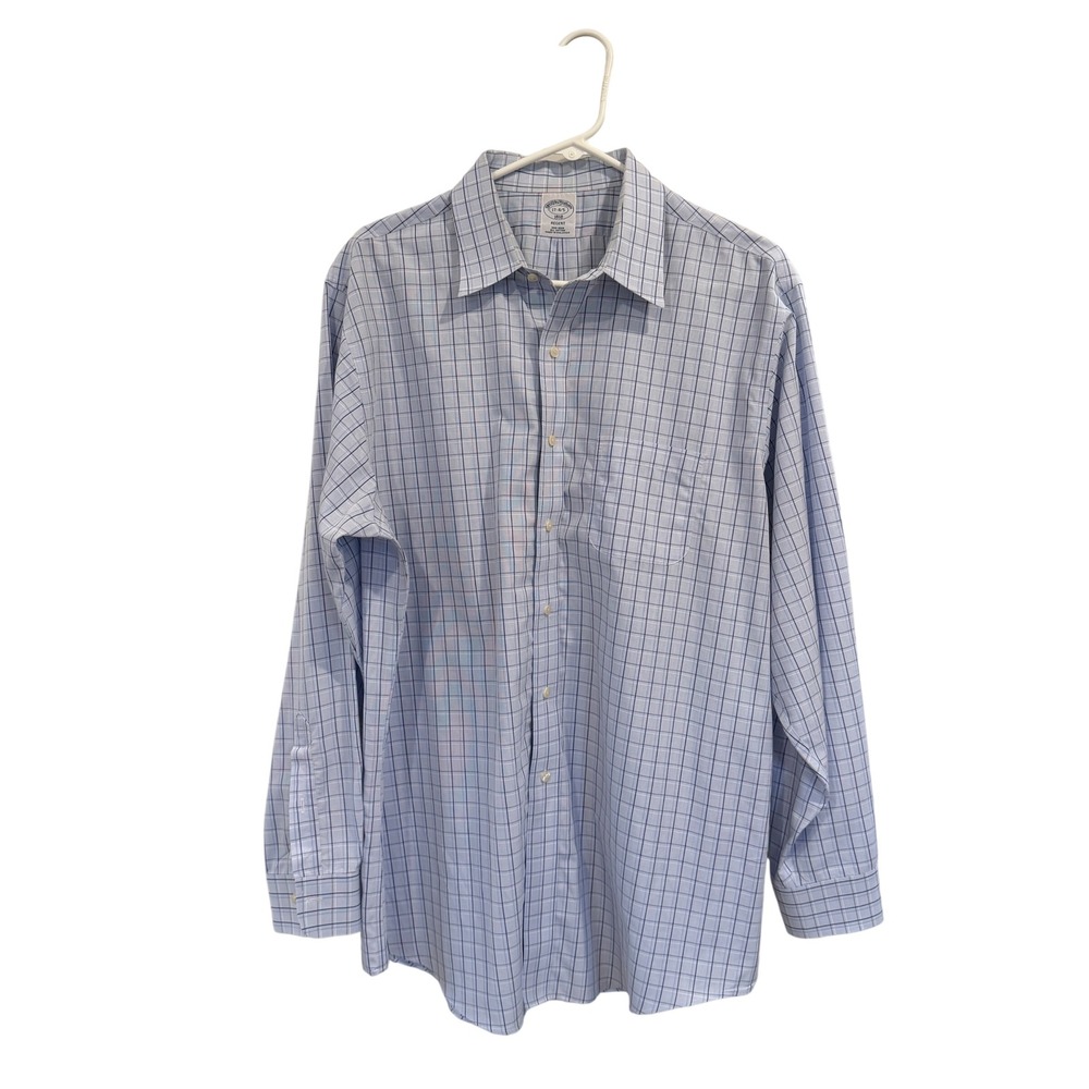 Brooks Brothers 1818 Regent Dress Shirt Mens 17-4/5 Blue White Check Non-Iron